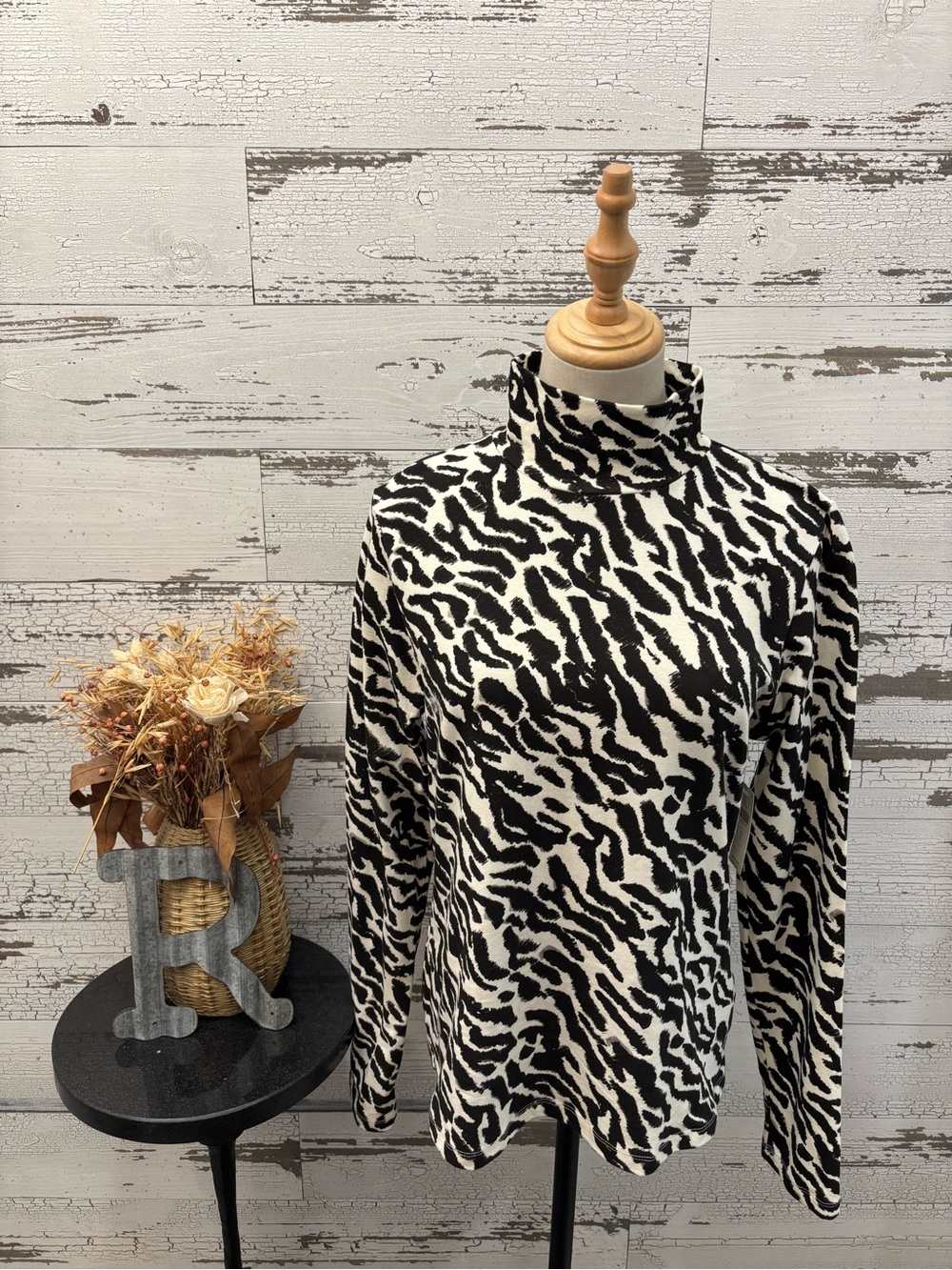 Maeve NWT Black & White Zebra Mock Neck Long Sleeve Top